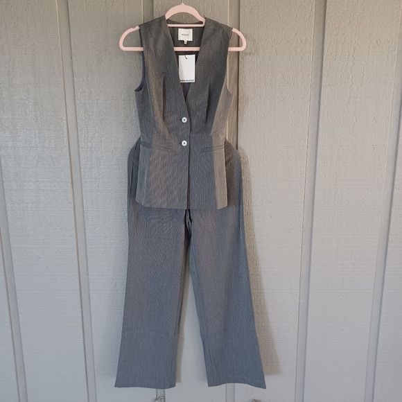 Reformation Saylor Two Piece Set Size 4 Women Quiet Luxury In Grey Pinstripe